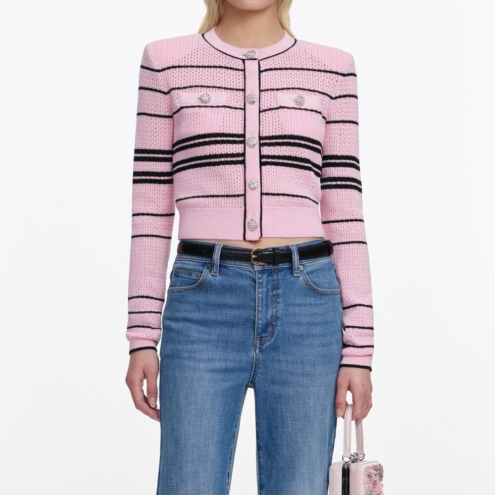 New Self Portrait Pink & Black Stripe Cardigan NWOT Size 2 XS